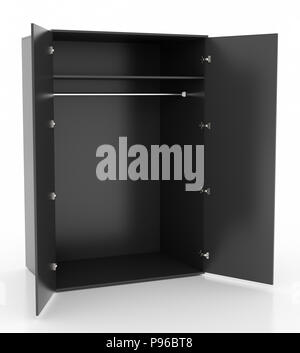 Ouvert vide armoire noir isolé sur fond blanc.  : Chemin de détourage. 3D render Banque D'Images