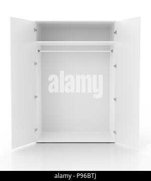 Ouvert vide armoire blanc isolé sur fond blanc.  : Chemin de détourage. 3D render Banque D'Images