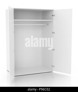 Ouvert vide armoire blanc isolé sur fond blanc.  : Chemin de détourage. 3D render Banque D'Images