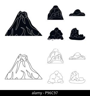 Des rochers, une montagne arrondie, rochers dans la mer. Différentes montagnes collection set icônes de style du contour noir, symbole vecteur illustration de stock . Illustration de Vecteur