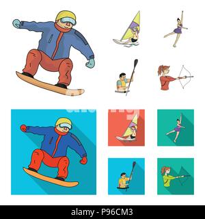 La planche à voile, surf, kayak, patinage artistique. Jeu de sports olympiques icônes de la collection cartoon,style plat symbole vecteur illustration de stock . Illustration de Vecteur