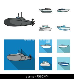 Un sous-marin militaire, une vedette, un bateau de plaisance et un esprit voile.Les navires et le transport de l'eau collection set icônes de style cartoon,télévision vector symbo Illustration de Vecteur