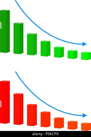 Graphique avec bars icône raster en déclin. Icône de signe de diminuer. Le symbole graphique des finances. Banque D'Images