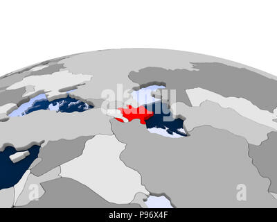 L'Azerbaïdjan a souligné en rouge sur transparent avec globe politique des océans. 3D illustration. Banque D'Images