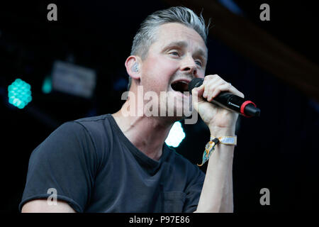 Londres, Royaume-Uni. 15 juillet 2018. Tom Chaplin joue sur la scène à l'heure d'été britannique Barclaycard Hyde Park à Hyde Park le 15 juillet 2018 à Londres, en Angleterre. Credit : Géorgie Taylor/Alamy Live News Banque D'Images