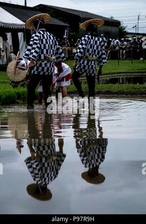 Au Japon, où le riz est considéré comme un don des dieux, la plantation est célébrée comme un événement sacré. N'Isobe Omita festival est organisé chaque année à proximité de sanctuaire d'Ise. Banque D'Images