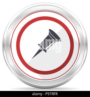 Broche argent métallique ronde frontière chrome icône web sur fond blanc Banque D'Images