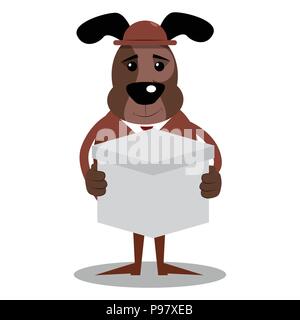 Illustré de dessins animés chien d'affaires holding white box. Illustration de Vecteur