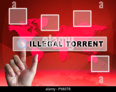 Torrent illégale de données illicites Télécharger 3d illustration montre les flux de données du serveur P2p interdits en ligne Sites Banque D'Images