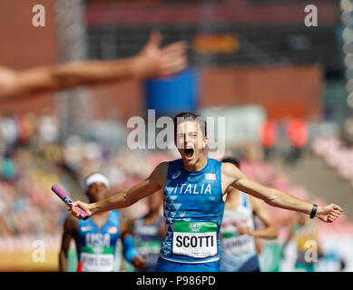 Tampere. 15 juillet, 2018. Edoardo Scotti de l'Italie participe à des hommes du 4x400 mètres au final les Championnats du Monde U20 Championships à Tampere en Finlande le 15 juillet 2018. Credit : Matti Matikainen/Xinhua/Alamy Live News Banque D'Images