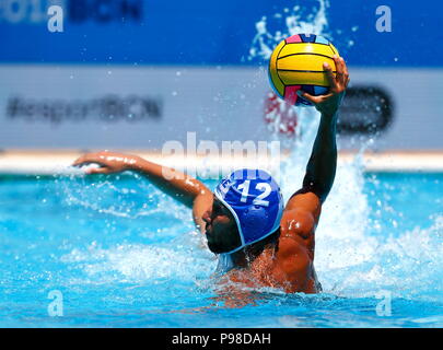 Barcelone, Espagne. 16 juillet, 2018. Angelos Vlachopoulos en action au cours de match entre la Turquie et la Grèce LEN European Water-polo Championships, Barcelone 16.07.2018 Crédit : Joma/Alamy Live News Banque D'Images