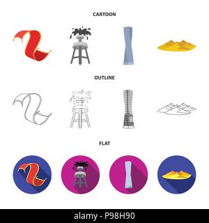 Tapis persan, dunes dans le désert, la Tour de Shanghai, puits de pétrole.arabes unis collection set icônes de cartoon,télévision,contour symbole vecteur style mauvais stock Illustration de Vecteur