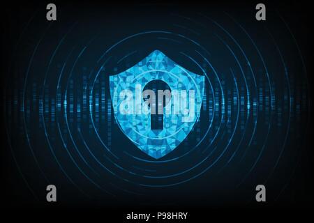 Concept de cybersécurité : le bouclier avec l'icône de serrure sur fond de données numériques. Sécurité des données ou cyber illustre l'information Vie privée idée. Abstrac bleu Illustration de Vecteur