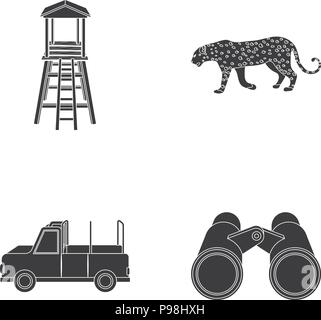 Adventure,Afrique,bête,jumelles,Black,location,collection,loisirs,chasse,chasseur,illustration,isolé,logo,leopard,nature,observation,Safari,,savanna,set,signer,tour,symbole vecteur,voyages,regarder,web,armes,wild, vecteurs vecteur , Illustration de Vecteur