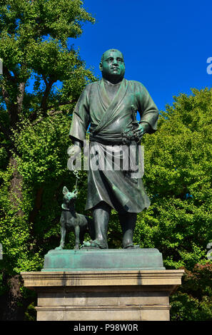 Takamori Saigo, Le Dernier Samouraï, statue en bronze monument érigé en 1898 à Ueno parc public, Tokyo Banque D'Images