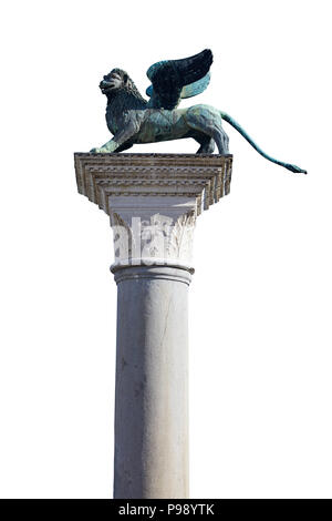 Statue de lion ailé, symbole de Venise isolé sur blanc, chemin de détourage inclus Banque D'Images