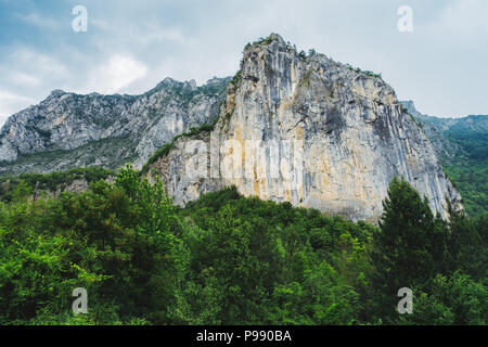 Une immense face rocheuse dans une zone montagneuse boisée dans les Dinarides, en Bosnie-Herzégovine Banque D'Images