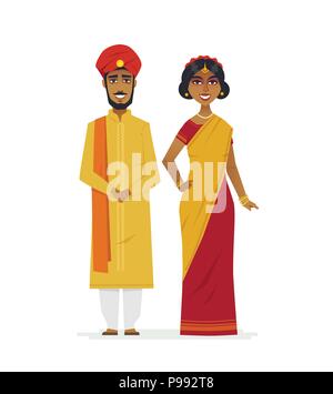 Heureux couple indien - cartoon illustration isolé des caractères des gens Illustration de Vecteur