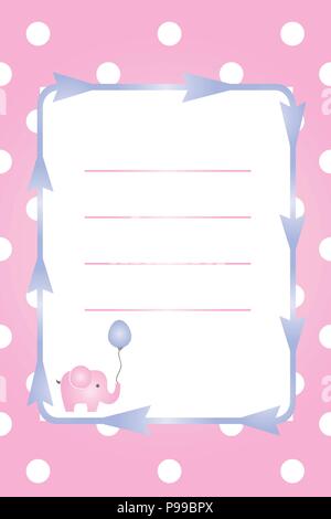 Carte fille de bébé - bébé douche partie - invitation - invitation baptême avec l'éléphant rose