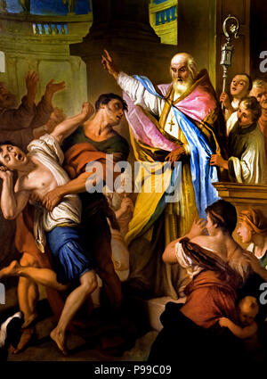 Sant'Ubaldo vescovo libera un osesso - Sant'Ubaldo évêque libère un dare par Pietro Antonio Rotari ( 1707 - 1762) peintre italien de la période baroque. L'Italie, l'italien. Banque D'Images