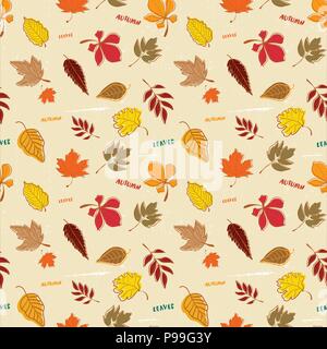 Les feuilles d'automne sans motif doodle Illustration de Vecteur