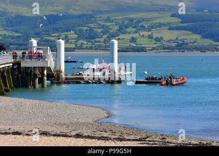 Colonnes sur le ponton flottant et embarcadère à Beaumaris Pier North Wales UK Banque D'Images