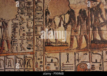 Les hiéroglyphes de l'Égypte ancienne au Musée des enfants à Indianapolis, Indiana. Banque D'Images