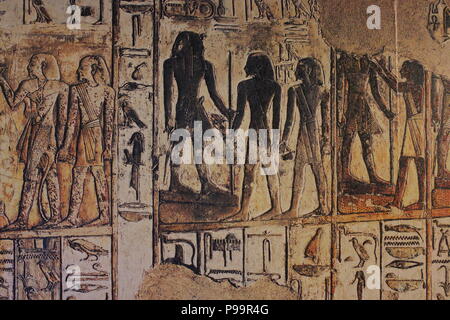 Les hiéroglyphes de l'Égypte ancienne au Musée des enfants à Indianapolis, Indiana. Banque D'Images