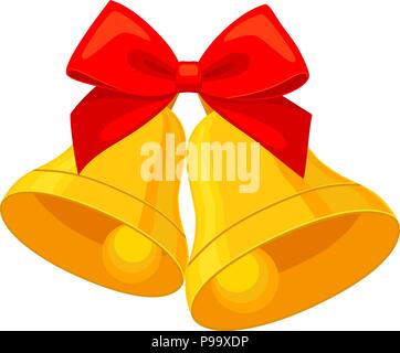 Caricature en couleurs deux cloches avec ribbon bow. Nouveau thème pour l'année d'illustration vectorielle, icône, une vignette, patch, label, signe, d'un insigne, ou cartes-cadeaux Illustration de Vecteur