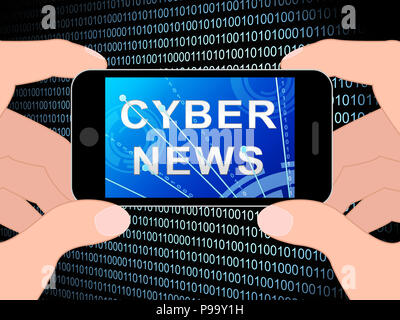 Cyber News Headlines numérique 3d illustration montre multimédia Internet la publication de rapports et bulletins Banque D'Images