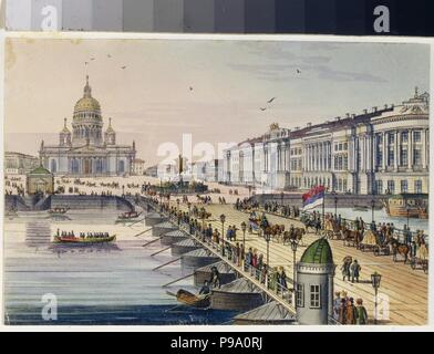 Le la Cathédrale Saint Isaac et la place du Sénat à Saint-Pétersbourg (Album de Marie Taglioni). Musée : Musée de l'état de A. S. Pouchkine, Moscou. Banque D'Images