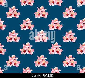 Prunus persica - Pêche Fleur Fleur sur fond bleu indigo. Vector Illustration. Illustration de Vecteur
