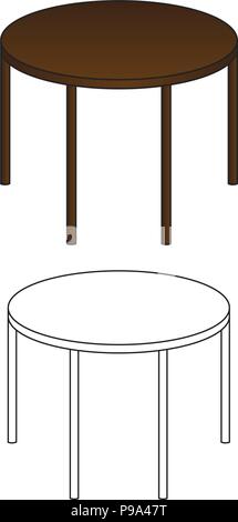 Table ronde en bois et contours isolé sur fond blanc. Vector Illustration Illustration de Vecteur