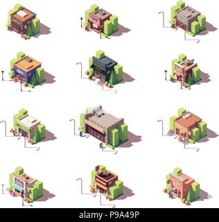 Boutiques isométrique vectoriel icon set Illustration de Vecteur