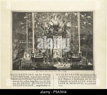 D'artifice pour souligner l'arrivée de l'ambassade de la Moscovie à Amsterdam 1697. Musée : Rijksmuseum, Amsterdam. Banque D'Images