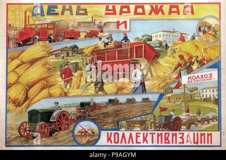 Jour de la récolte et de la collectivisation. Musée : Bibliothèque d'État de Russie, Moscou. Banque D'Images