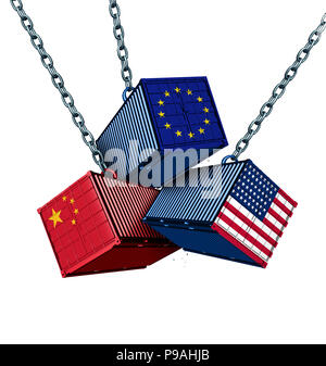 Européens et Américains chinois comme une guerre tarifaire Chine Europe USA problème commercial comme les conteneurs de fret en conflit comme un conflit économique. Banque D'Images