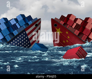 Chine États-Unis guerre commerciale américaine et des risques ou les tarifs tarif chinois comme deux navires cargo comme une imposition économique différend. Banque D'Images