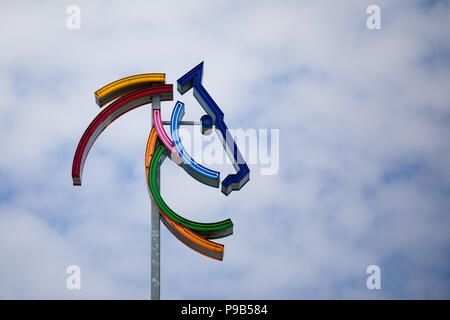 Aix-la-Chapelle, Allemagne. 17 juillet, 2018. CHIO, Equitation, saut. Le logo CHIO monté sur un mât. Crédit : Rolf Vennenbernd/dpa/Alamy Live News Banque D'Images