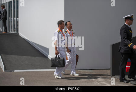 Farnborough, Hampshire, Royaume-Uni. 17 juillet, 2018. Deuxième jour d'occupation de la biennale Farnborough International Airshow 2018 Commerce FIA, ouvert à l'aérospatiale et la défense des vendeurs et des acheteurs. Credit : Malcolm Park/Alamy Live News. Banque D'Images