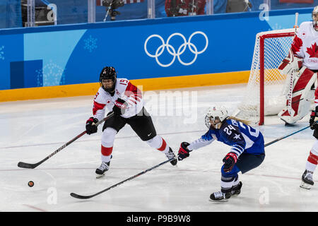 Brianne Jenner (CAN) et Dani Cameranesi (USA) au cours de la médaille d'or jeu de hockey sur glace Etats-unis contre le Canada aux Jeux Olympiques d'hiver de PyeongChang 201 Banque D'Images