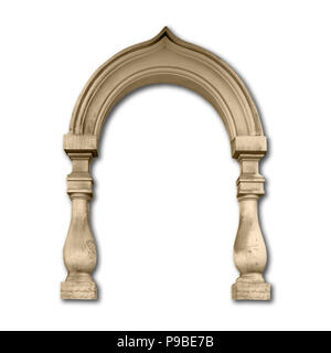 Cadre de porte ancienne portique, avec passage de l'arabe et rampes avec ombre portée isolated on white Banque D'Images