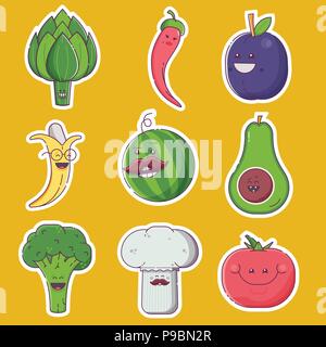 Heureux les caractères des fruits et légumes Illustration de Vecteur