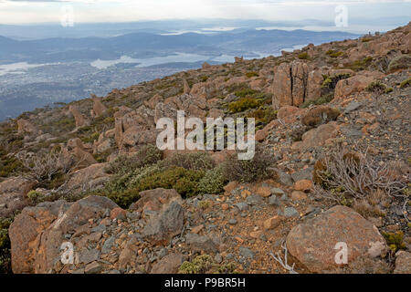 Vue sur Hobart depuis le sommet du Mont Wellington Banque D'Images