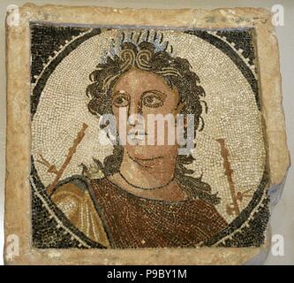 Mosaïque de le mur représentant Euterpe, muse de la flûte. 2ème ANNONCE de siècle. Musée Archéologique National. Tarragone. L'Espagne. Banque D'Images