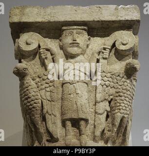 Capitale de Santa Maria de Besalu, Catalogne. ca.1137-1167/1171. Anonyme. Travertin. Style roman. Musée national d'Art de Catalogne. Barcelone. La Catalogne. L'Espagne. Banque D'Images