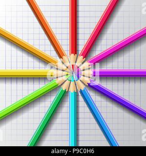 Cercle de l'école éducation Papier Crayons de couleur Illustration de Vecteur