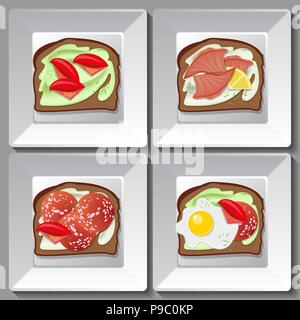 Sandwiches avec du saumon, du salami, des tomates citron oeuf Illustration de Vecteur