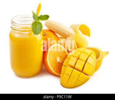 Banana Smoothie orange mangue Banque D'Images