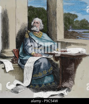 Cour de Charlemagne ou Charles le Grand (742-814). Empire carolingien. Gravure de Germania, 1882 Banque D'Images